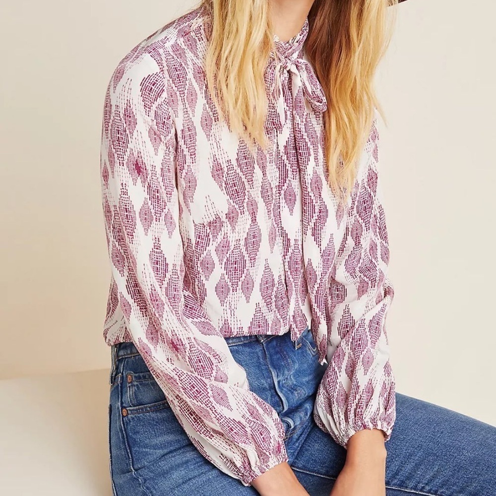 Anthropologie Rinku Dalamal Ethel Blouse Long Sleeve Button Down Size Medium